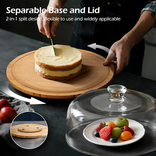 MASTERTOP Cake Stand with Dome Lid - 360° Rotation Cake Stand, 12in Round Cake Holder, 2-in-1 Dessert Table Display Set for Wedding/Birthday/Kitchen/Party