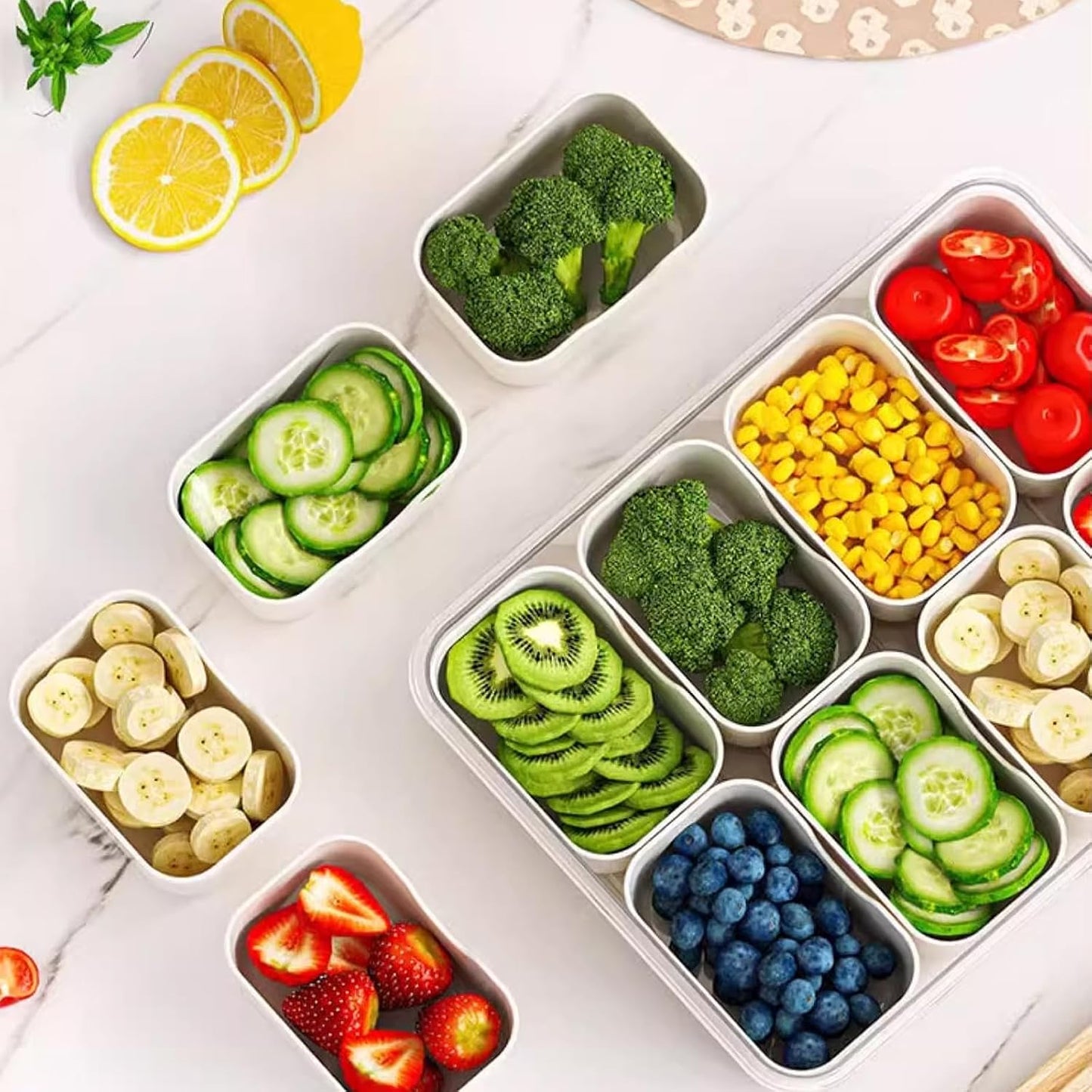 6-Compartment Snackle Snack Bowl with Lid-Microwave & Dishwasher Safe Divided Serving Bowl for Fruit,Veggies & Snacks-Portable Snack Organizer for Picnics,Road Trips & Parties (1 pcs 6 Compartment)