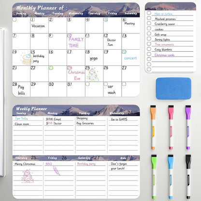 MARSROCK Refrigerator Calendar Magnetic, 16.3x11.7” (4-Pack) – Weekly & Monthly Planner, Chore Chart, Grocery/to-Do List for Fridge, Includes 8 Markers, 6 Magnets & 1 Eraser for Kitchen, Yellow