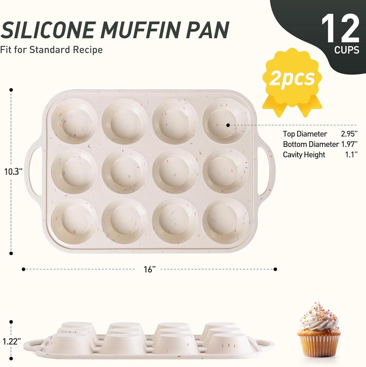 2 Packs 12 Cups Silicone Muffin Pan for Baking with Metal Reinforced Frame Regular Size Cupcake Pan Tray Egg Bites Silicone Cookie Molds Muffin Tin Tart Pans Sheet Set for Oven Dishwasher Safe