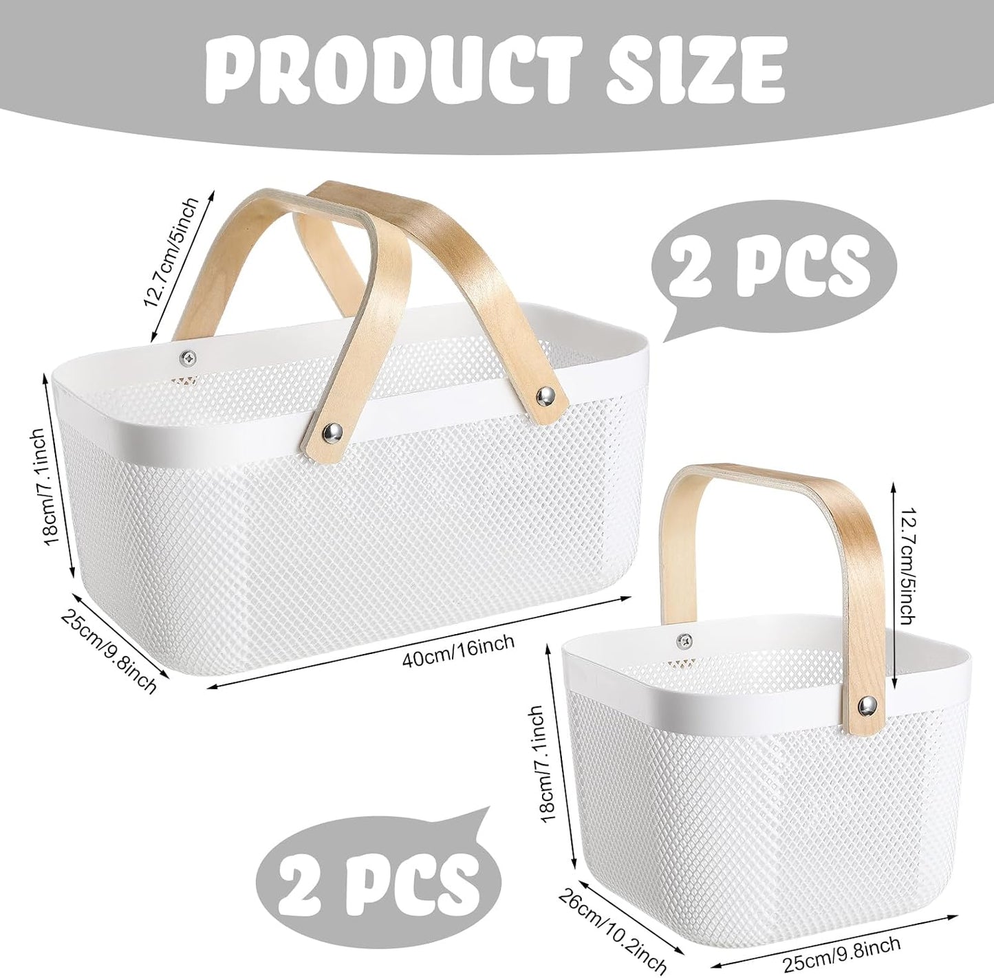 Sadnyy 4 Pcs Plastic Mesh Garden Harvest Basket Storage Basket with Wooden Handle Multi Functional Mesh Bin for Kitchen Cabinet Picnic Fruit Vegetable Gathering Organizer(Large,White)