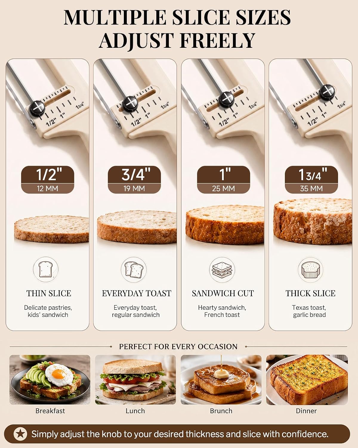 Adjustable Bread Knife, Ambidextrous Design Bread Slicer for Homemade Bread