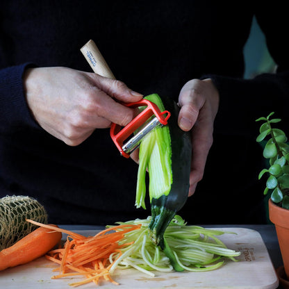 Opinel T-Duo 254621 Wooden Peeler in Red for Peeling Vegetables and Preparing Juliennes One Size