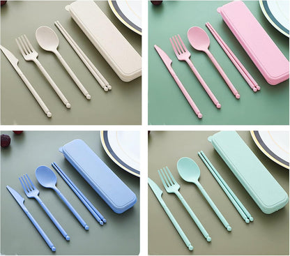 Reusable Travel Utensils Set with Case, 4 Sets Plastic Portable Knife Fork Spoons Tableware for Kids Adults Travel Picnic Camping Utensils