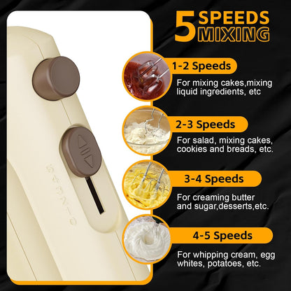 5-Speed Small Hand Mixer Electric, 300W Compact Portable, Black
