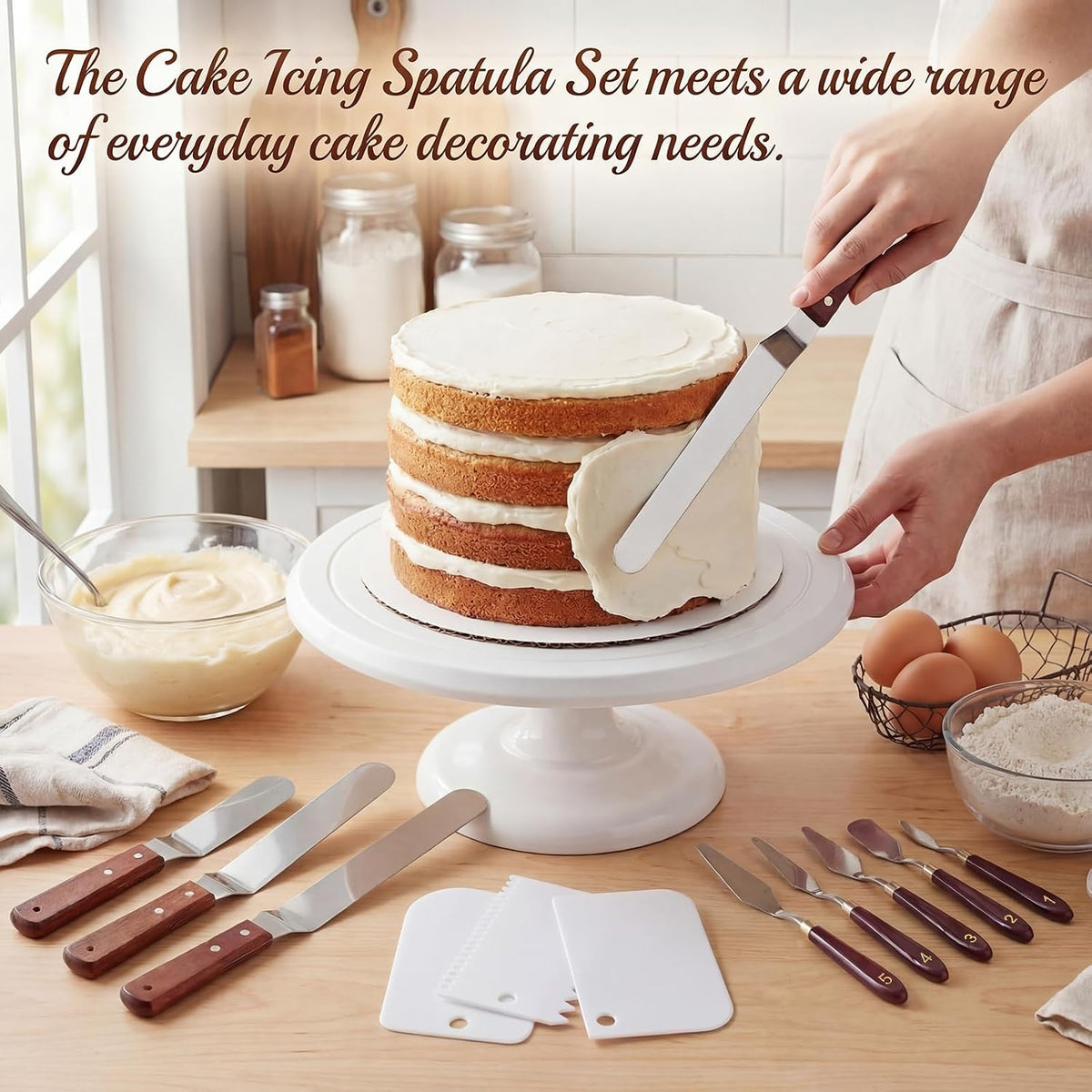 11 Pcs Angled Cake Icing Spatula Set, with Dough Scraper, Offset Spatula