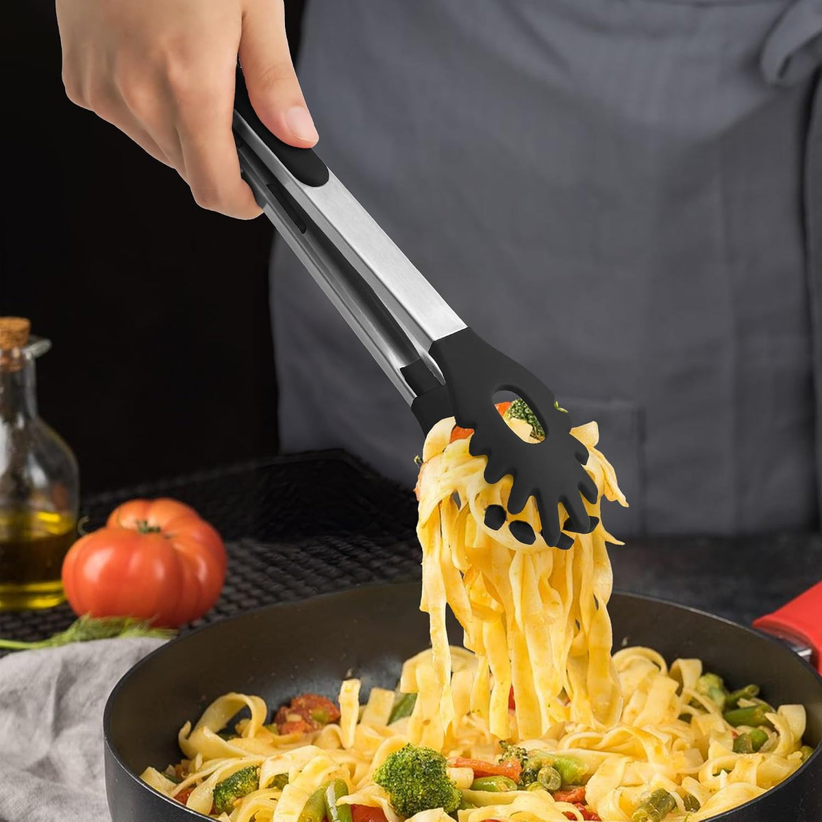 2 PCS Pasta Tong Spaghetti Tongs, 9" & 12-Inch Heat Resistant Pasta Tongs