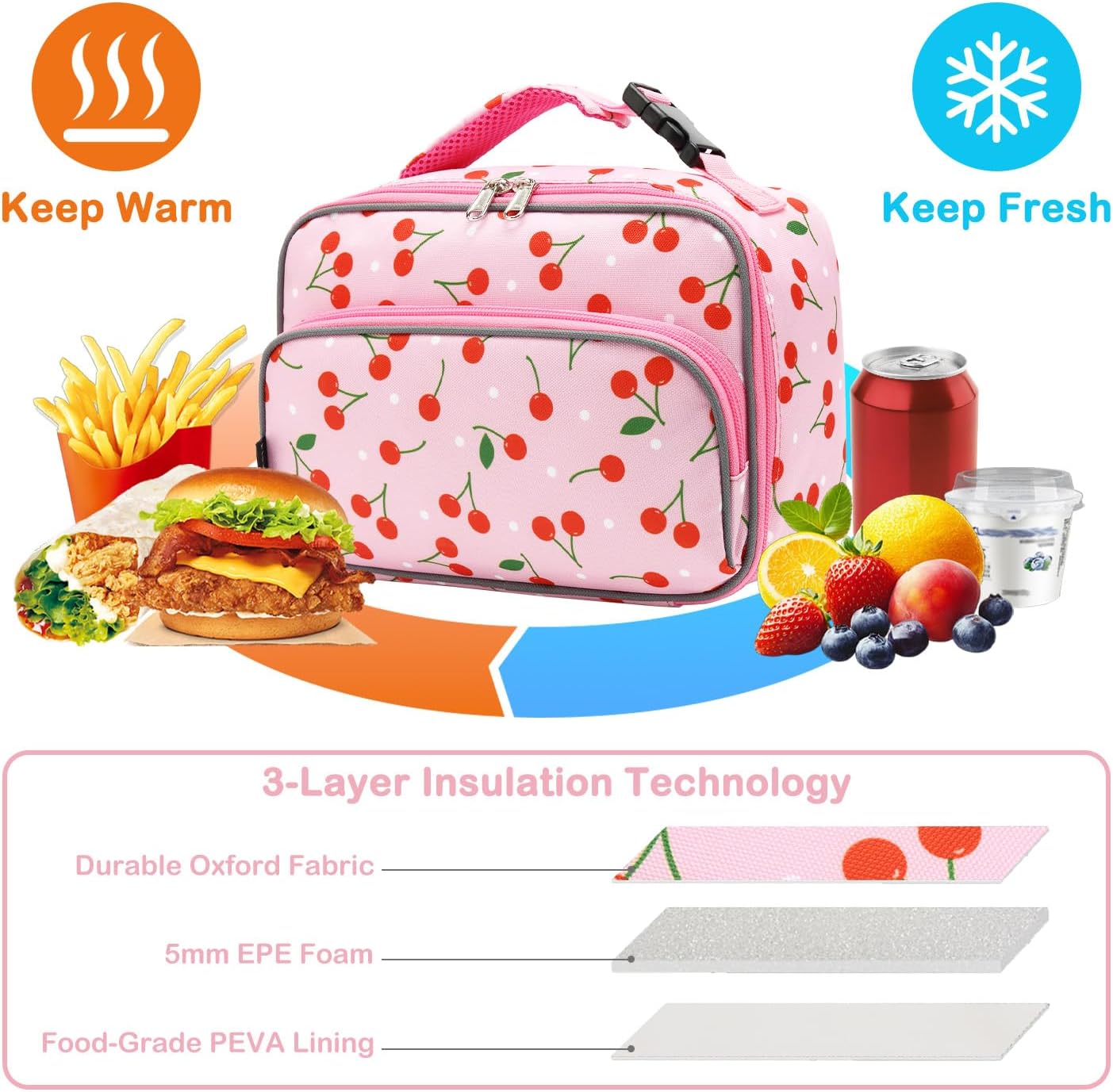 FlowFly Kids Lunch box Insulated Soft Bag Mini Cooler Back to School Thermal Meal Tote Kit for Girls, Boys, Astronaut - Colors B
