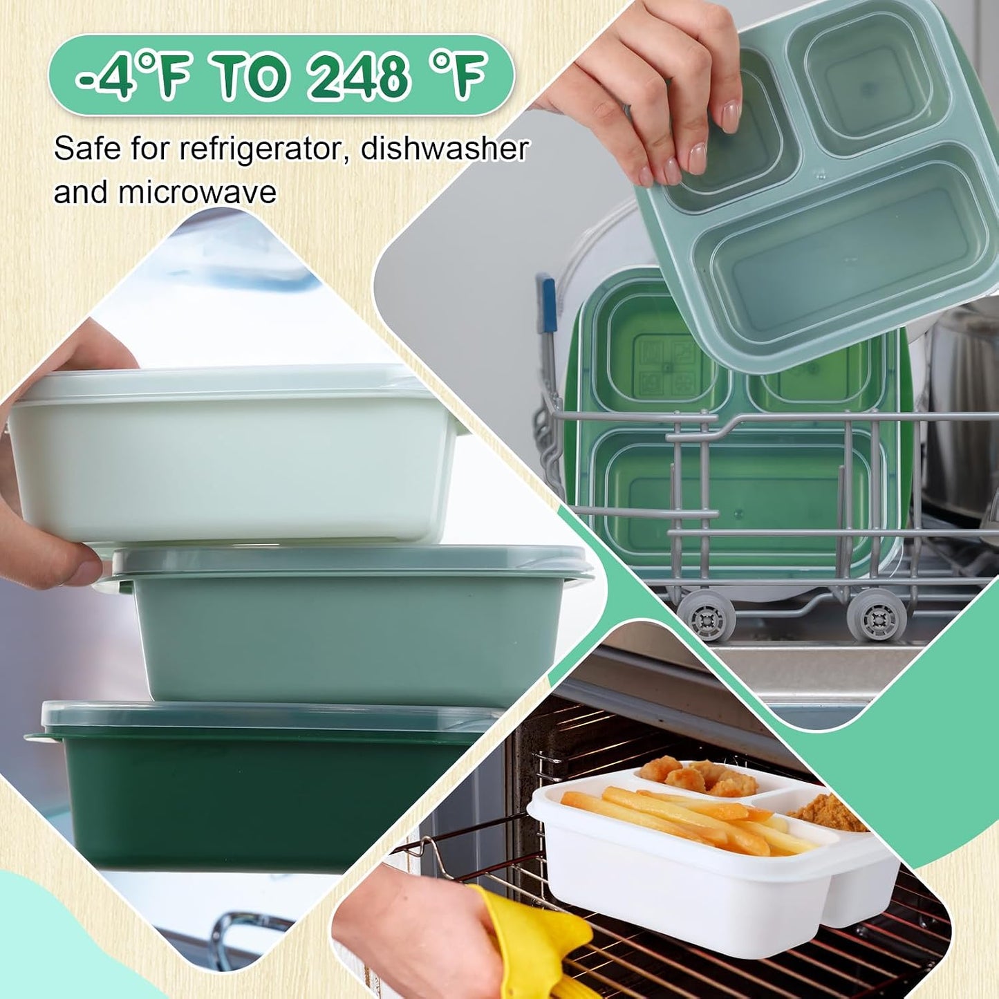 Honeydak 5 Pack Snack Containers 3 Compartment Bento Snack Boxes Divided Meal Prep Containers with Lids Reusable Adults Lunch Food Storage Box for School Work Travel(Elderberry)