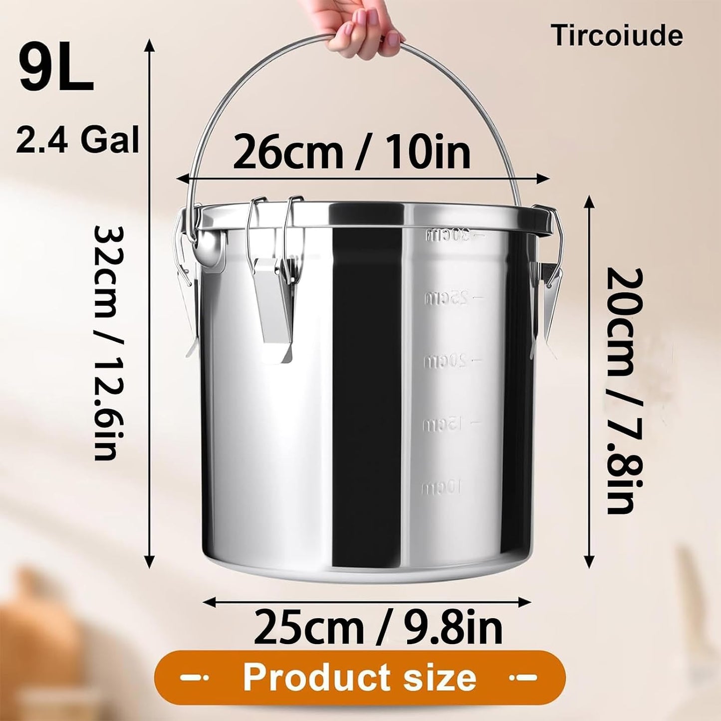 25lb Stainless Steel Containers with Lids, 12L/3.1gal 304 Stainless Steel Storage Containers, Metal Bird Seed Storage Container for Rice Flour Sugar Grain Coffee Bean Kitchen Jar