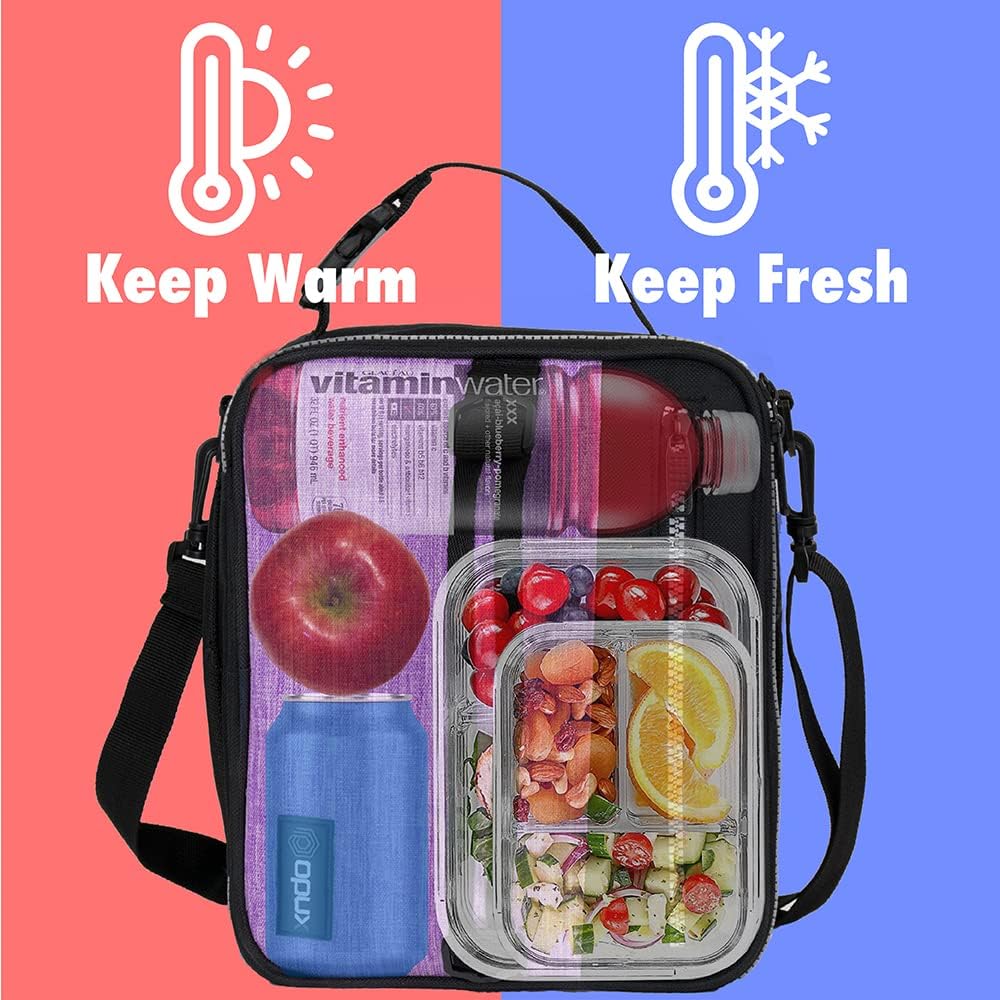 opux Insulated Lunch Box for Men Women Adult, Compact Lunch Bag for Kids Boy Girl Teen, Soft Lunch Cooler Bag for Work School, Leakproof Lunchbox Lunch Pail with Clip-on Buckle, Grey Flowers