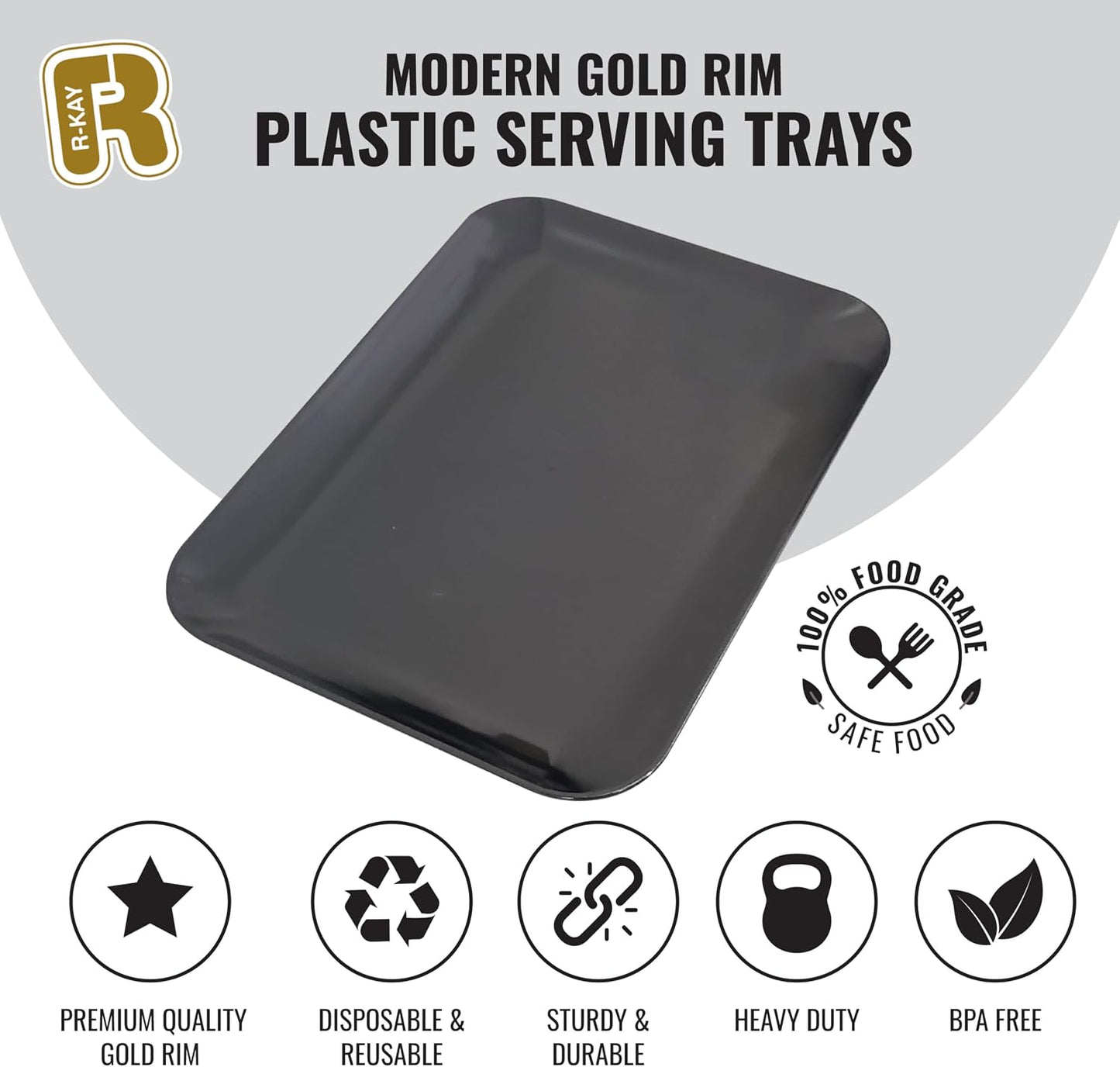 6 Pack Plastic Serving Trays for Party - 8 x 11 Disposable Serving Tray - Heavy Duty Gold Dessert Trays (Clear)