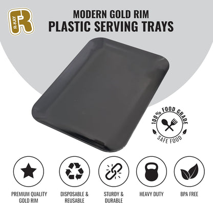 6 Pack Plastic Serving Trays for Party - 8 x 11 Disposable Serving Tray - Heavy Duty Gold Dessert Trays (Clear)