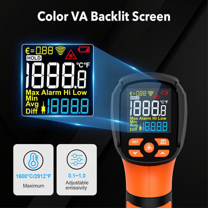 Infrared Thermometer Gun, Non Contact Digital Laser Thermometer Temperature Gun with Color LCD for Cooking, Home Repairs, Humidity Measurement, Adjustable Emissivity -58°F to 1472°F(-50~800°C)