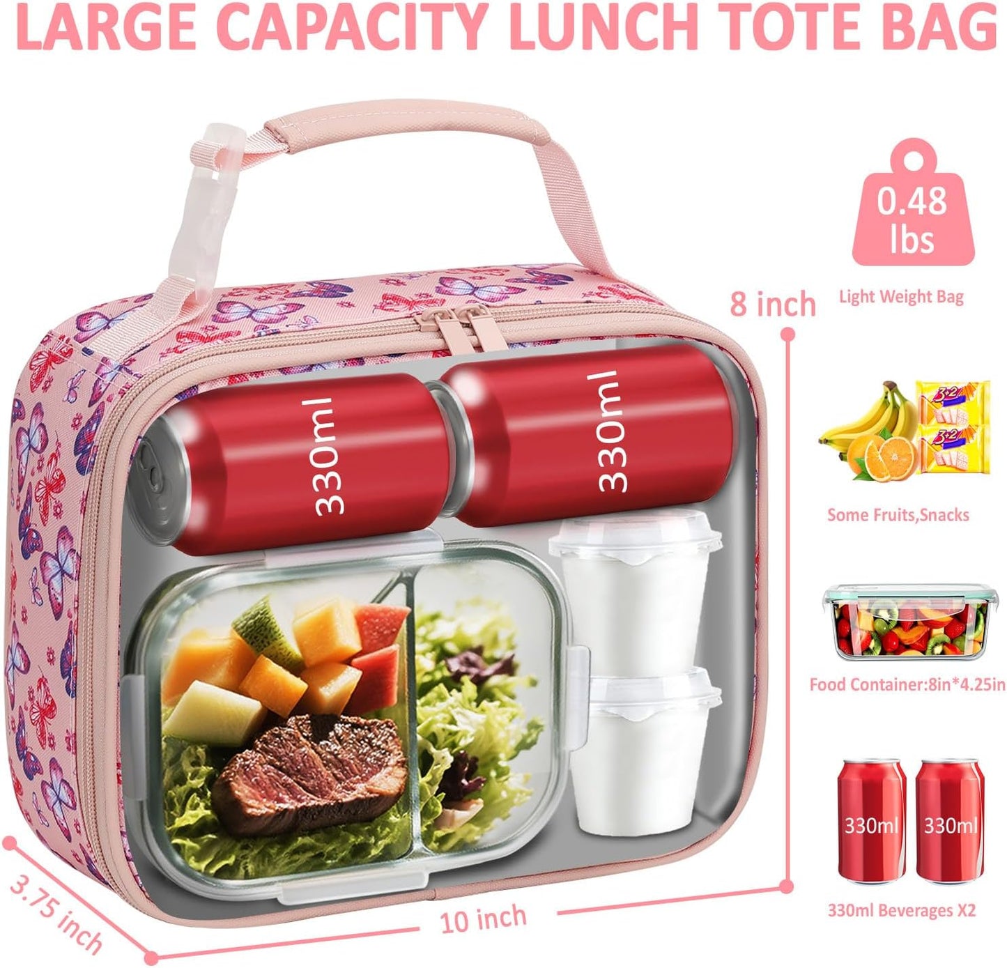 Lunch Box Kids Insulated Lunch Bag for Boys Girls Cute Reusable Lunch Tote Bag Waterproof Portable Thermal Lunch Box Kids for School Picnic Travel Black