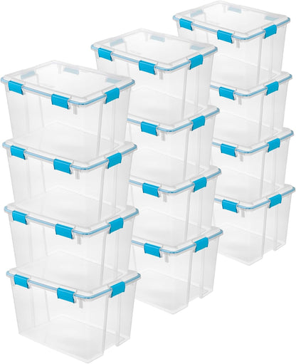 Sterilite 80 Qt Gasket Box, Stackable Storage Bin with Latching Lid and Tight Seal, Plastic Container to Organize Basement, Clear Base and Lid, 1-Pack