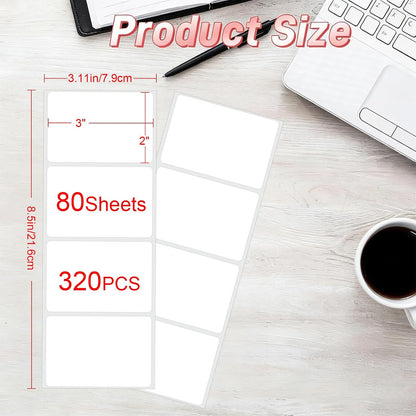 Removable Label Stickers for Organizing -320PCS 3 x 2 inch Waterproof Handwrite Blank Labels, School, Home, Business for Plastic Bins, Folders, Freeze Food (White)
