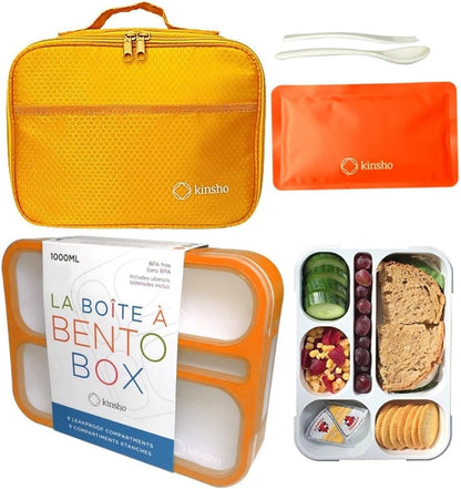 kinsho Lunch Box for Kids Boys Girls - Bento Box Set with Insulated Bag and Ice Pack, 6 Compartment Leak Proof Food Container, BPA-Free, Microwave Safe, Ideal for School & Work, Teal