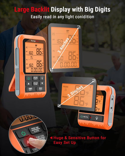 TempPro TempSync 1000FT Wireless Meat Thermometer for Grilling and Smoking