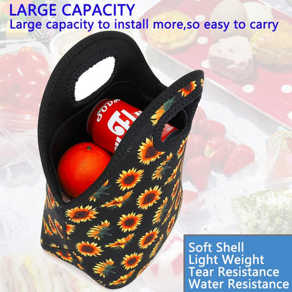FlowFly Neoprene kids Lunch box Insulated Soft Bag Mini Cooler Thermal Meal Tote Kit for Boys, Girls,Men,Women,School,Work, Office,Black
