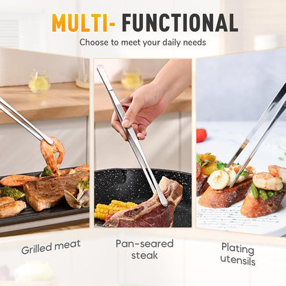 Non-Slip Kitchen Tweezers - 2 PCS Cooking Tweezers Fine Tweezer Tongs, Extra-Long Stainless Steel Kitchen Tweezer for Grilling, Serving, Frying, Plating, Food Preparation (10-Inch)