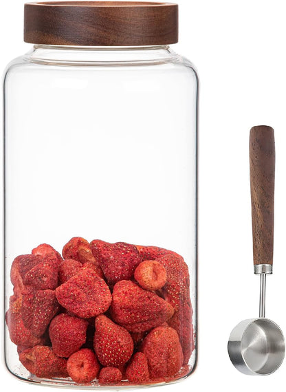 6 pc Glass Spice jars Glass Jars with Screw Lid 5 oz Acacia Wood Glass Herb Sugar Coffee Bean Ground Container Food Storage Canister for Candy Pantry Tea Seasoning Meal Prep Snack (6*150ml(5oz))