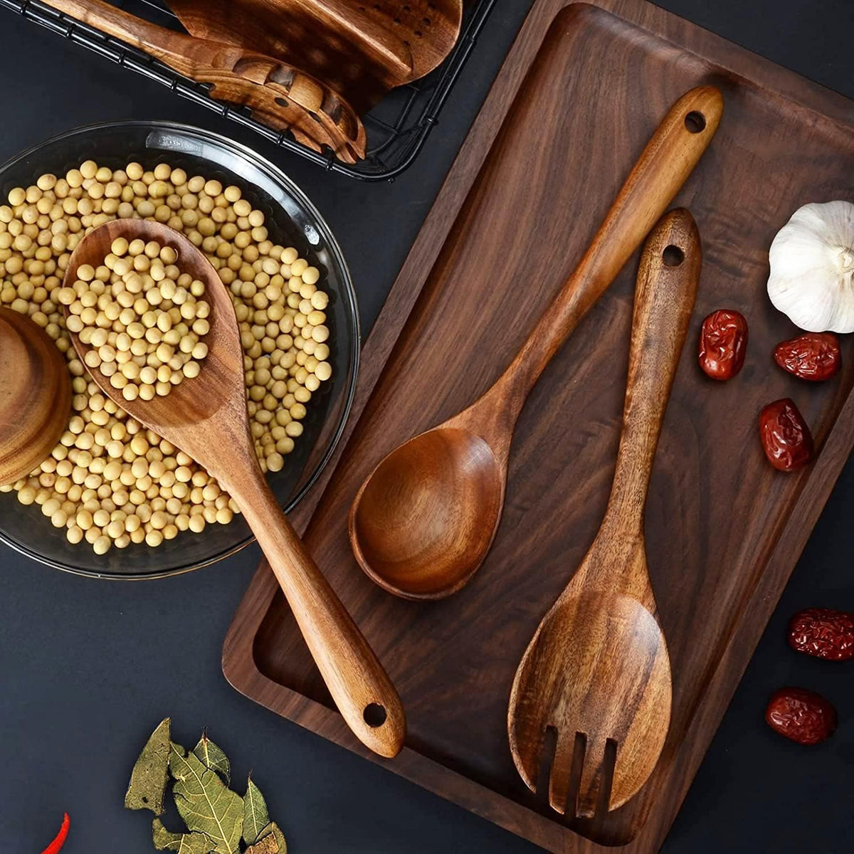 Wooden Spoons for Cooking, Natural Teak Wooden Kitchen Utensils Set Wooden Utensils for Cooking Wooden Cooking Utensils Wooden Spatulas for Cooking (10)