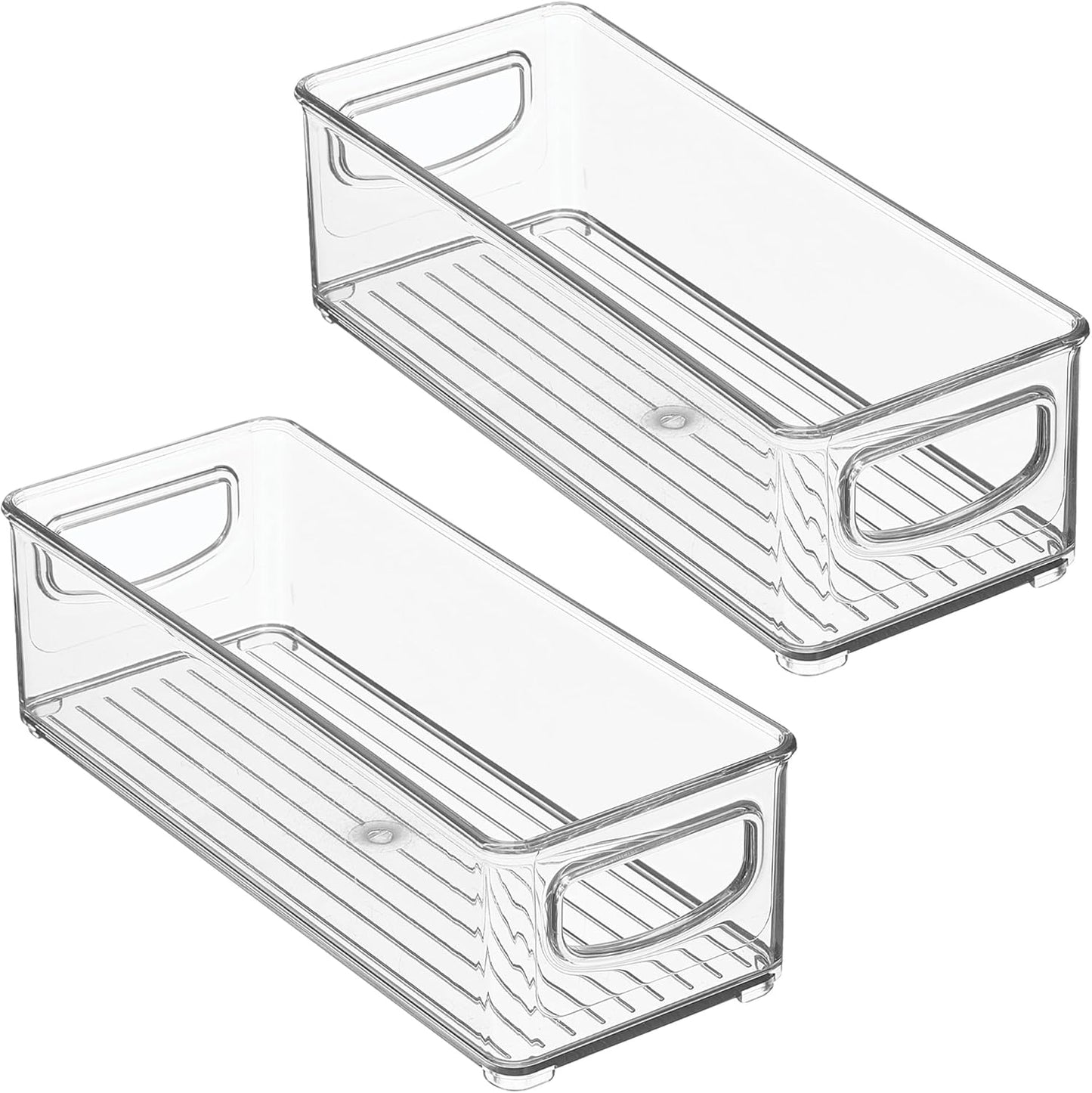 iDesign Plastic Stackable Pantry Bin - Storage Bin with Handles for Cabinets or Fridge - Set of 2 - Clear