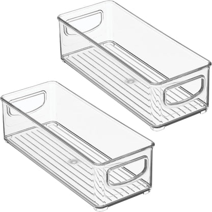 iDesign Plastic Stackable Pantry Bin - Storage Bin with Handles for Cabinets or Fridge - Set of 2 - Clear