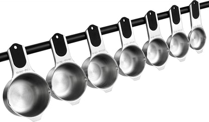 Spring Chef Stainless Steel Measuring Cups Set of 7 with Pour Spout - Nesting Kitchen Tools with Easy Read Markings to Measure Dry or Liquid Ingredients - Metal Measuring Cups for Baking & Cooking