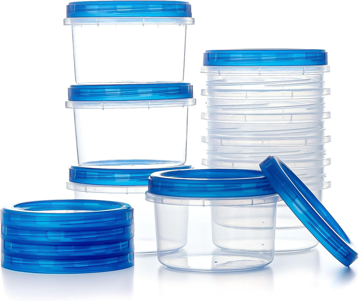 Heavy Duty Airtight Plastic Containers with Twist Top Lids, Stackable Freezer Containers for Lunch, Salad, Soup, Leftover, Ice Cream, BPA Free [6 Pack-32 oz]