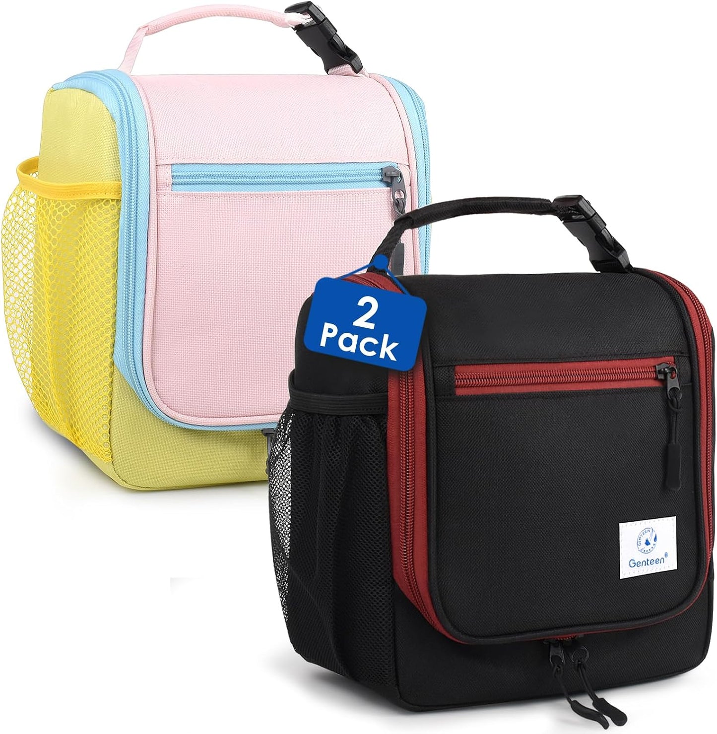 Genteen Kids Lunch Box, Insulated Lunch Bag for Kids, Toddler, Girl, and Boy; Holds Lunch Box, Water Bottle, & Snacks; Easy-Clean Water-Resistant Fabric & Multiple Zippered Pockets (Yellow Blue)