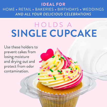 Plastic Cupcake Containers Boxes | 12 Compartment – 8 Pack | Disposable High Dome Dozen Cupcake Holder With Lid Bulk | Extra Sturdy Stackable Cupcake Boxes | Durable Muffin Packaging Transporter To Go