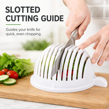 Salad Chopper Bowl with Slits, Fruit Vegetable Cutter, White