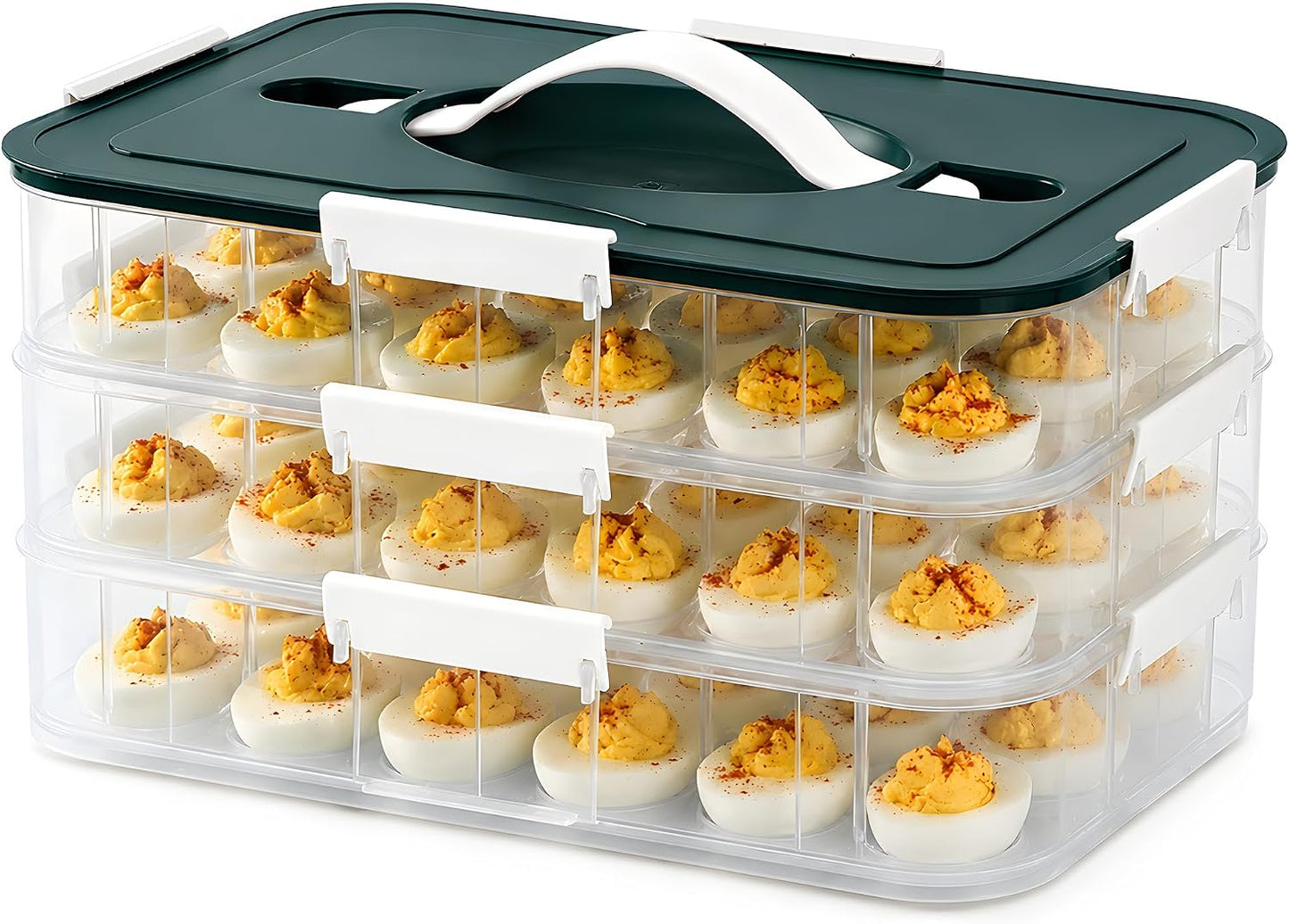 Deviled Egg Container with Lid, 54-Slot Carrier, Green, 3 Tier