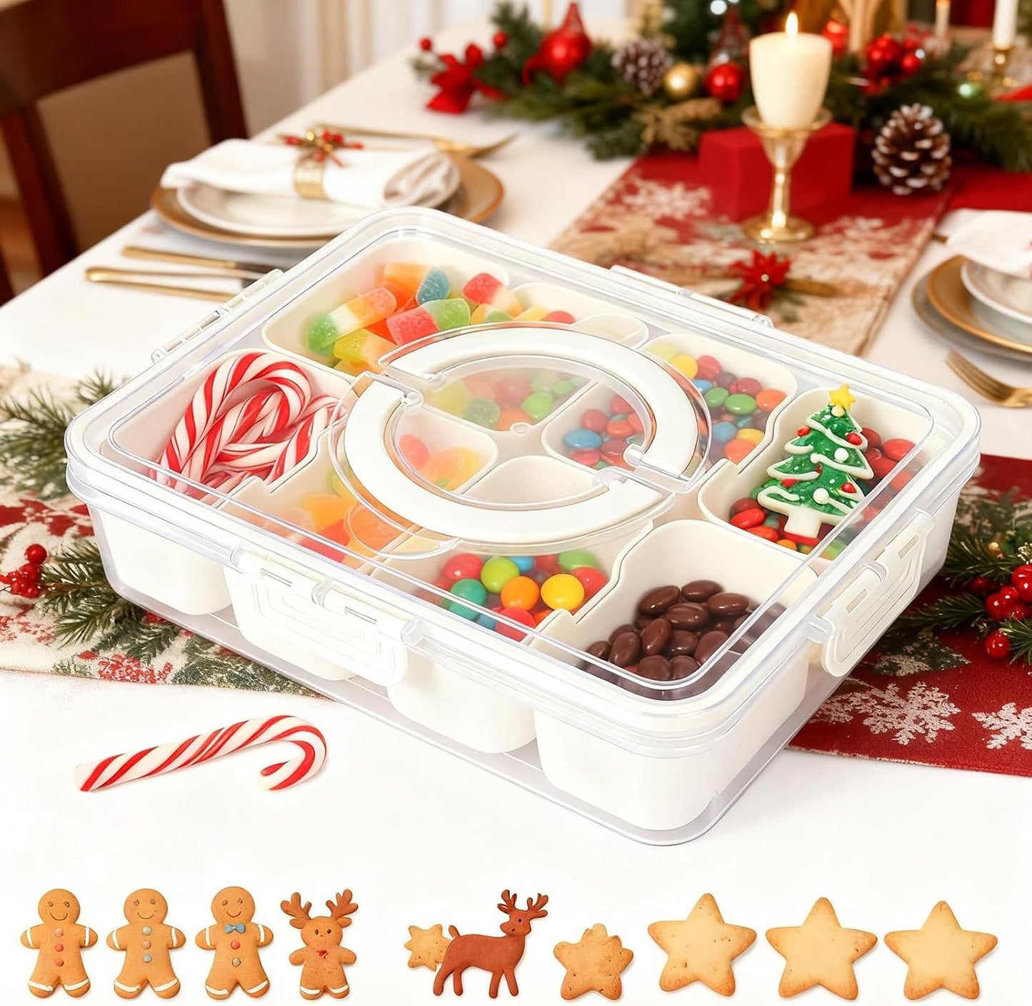Snackle Box Taco Bar Serving Set for a Party - Divided Lazy Susan Serving Tray - Taco Tuesday Kit - Chip and Dip Serving Set for Party - Carry-on Appetizer Serving Tray (11.4")