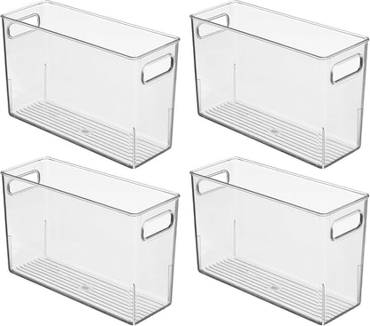 iDesign Tall Plastic Storage Bin with Handles, Set of 4, Clear | For Fridge or Freezer, Made in USA