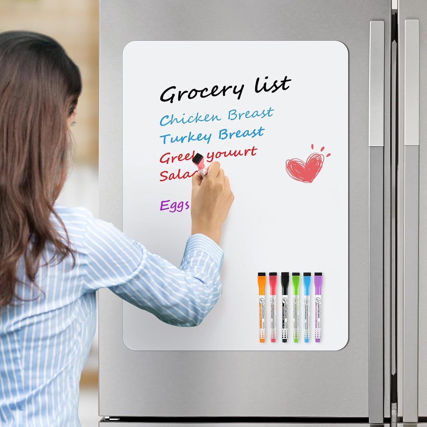 MaxGear Small Magnetic Dry Erase Board Sheet for Refrigerator, Fridge Whiteboard for Kitchen, 12"x8" White Board Organizer and Planner with Stain Resistant Technology, Include 1 Eraser, 3 Markers