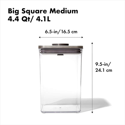 OXO Steel POP Container Big Medium Square - 4.4 Qt for Flour, Sugar and More,Grey