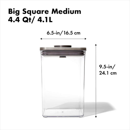 OXO Steel POP Container Big Medium Square - 4.4 Qt for Flour, Sugar and More,Grey
