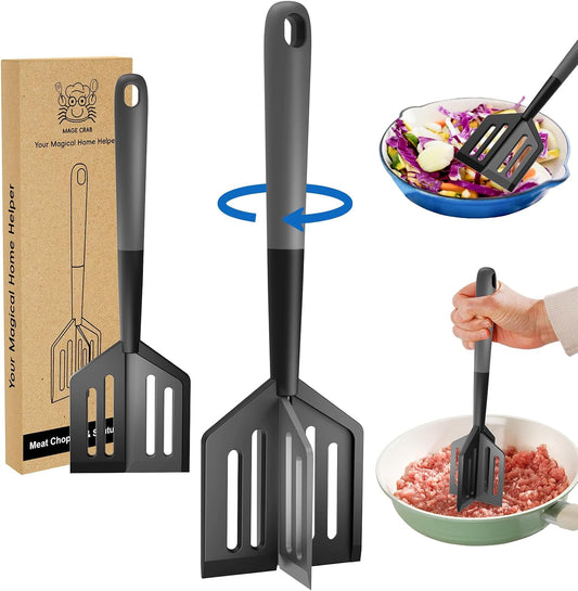 Foldable Meat Chopper & Spatula 2-in-1 Ground Beef Masherwith Twist-to-Change Design, Heat-Resistant Kitchen Utensil, Dishwasher Safe Non-Stick Cooking Tool