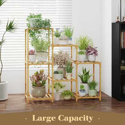 Bamworld Plant Stand Indoor Plant Shelf Outdoor Wood Plant Rack