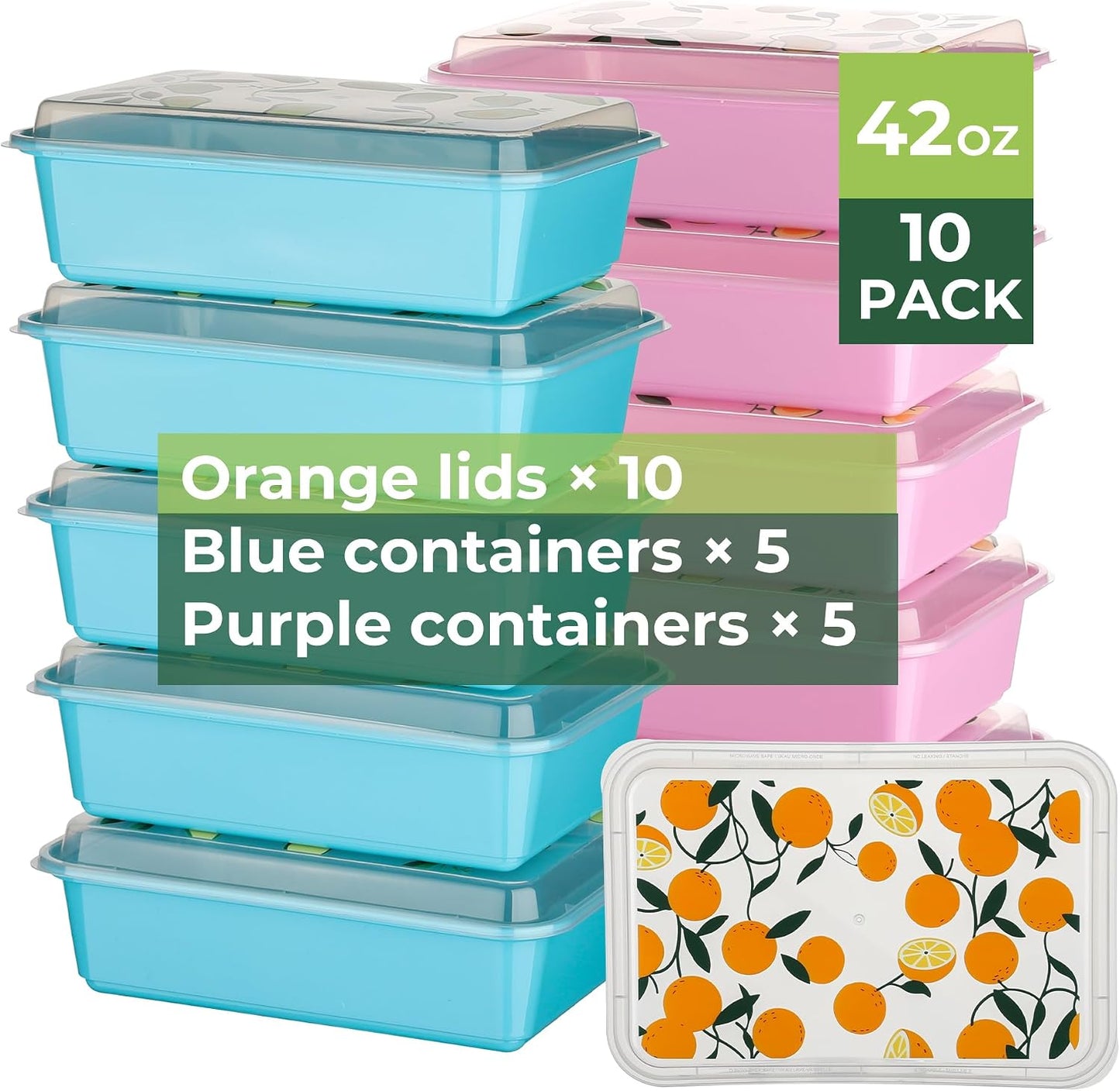 10 Pack 42 oz Meal Prep Containers, Reusable Plastic Food Prep Storage Containers with Printed Lids, Stackable, Leakproof, Microwave & Freezer & Dishwasher Safe,To Go Take Out Box, Avocado