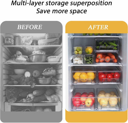 bealy 2 Pack Refrigerator Organizers and Storage, Stackable Clear Pull out Drawer Organizer Bins, BPA-Free Fridge Organizer and Storage for Fruit, Produce, Drink, Snack and Food Storage Containers