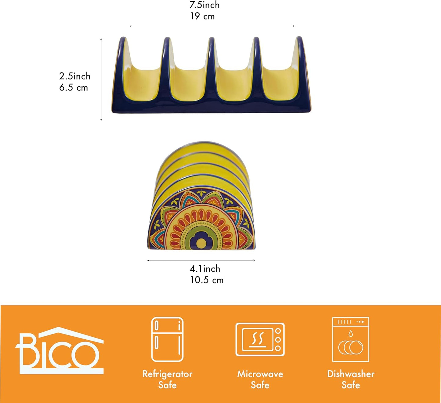 Bico Blue Talavera Ceramic Taco Holder, Taco Stand Rack Tray, Microwave and Dishwasher Safe