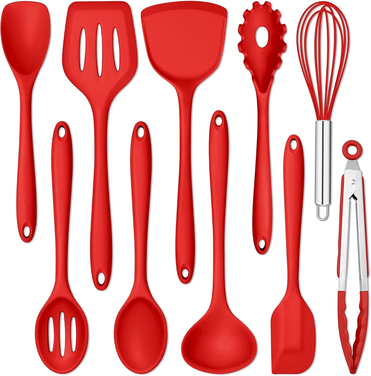 E-far 10 Pieces Silicone Cooking Utensils Set, Heat Resistant Kitchen Utensil Set for Nonstick Cookware, Kitchen Cooking Tools with Spatula, Spoon, Slotted Turner, Non-Toxic & Dishwasher Safe (Khaki)