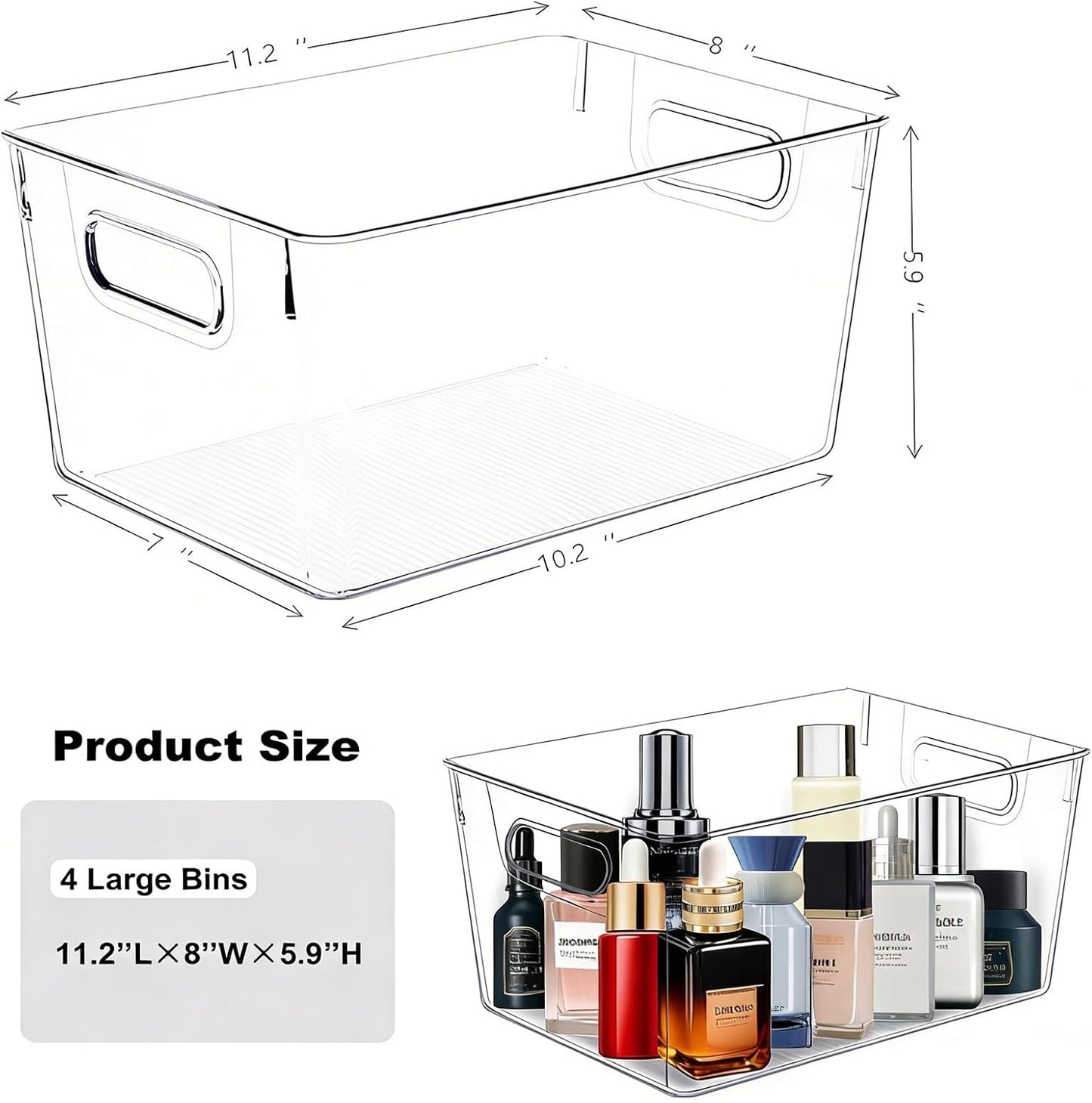 Set of 8 pantry organizers and storage, Clear Plastic Storage Bins for Kitchen Organization, Freezer Storage, Home Edit Containers