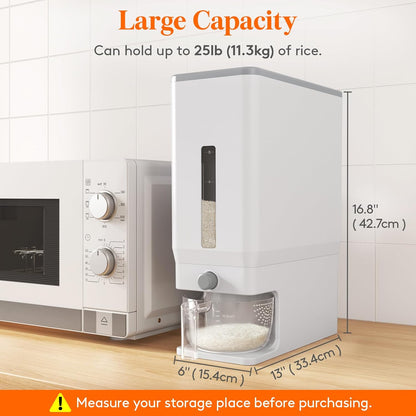 Lifewit Rice Dispenser 25 Lbs(11.3kg), Rice Storage Container Sealed Moisture Proof with Measuring Cup for Kitchen Pantry Household, BPA-Free, 1 Pack Grey