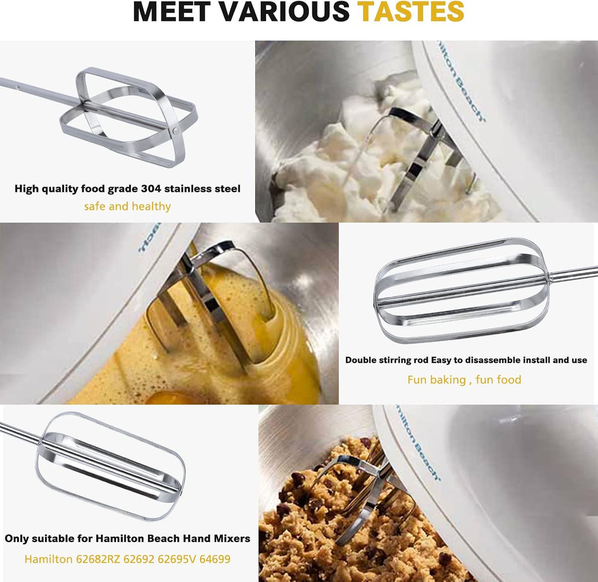 2Pcs stainless steel Hand Mixer Beaters Attachments for Hamilton Beach