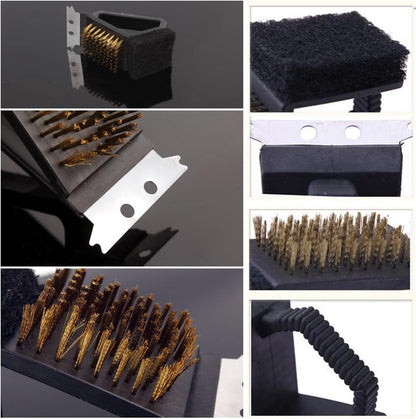 2 Pack Grill Brush and Scraper with Wire Bristles and Bristle-Free Scour 2 Side Brushes Handheld Short Handle Scrubber for Grill Grate Cleaner Cast Iron Charcoal Racks Grid BBQ Cooking Grates